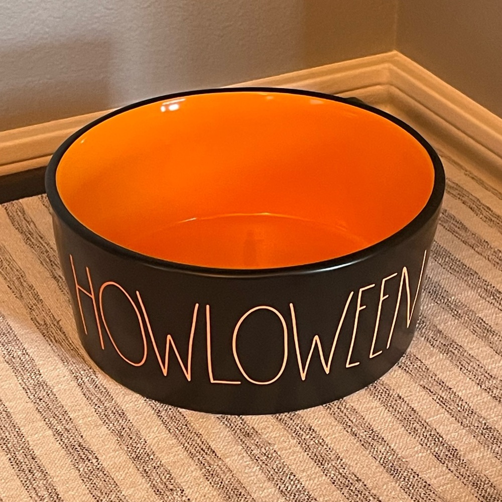 NEW - Large Rae Dunn Howloween Pet Bowl - Black and Orange - Halloween